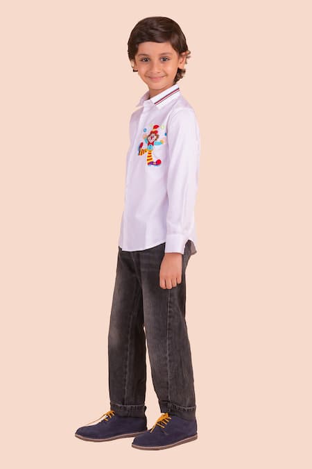 Partykles_White Cotton Embroidery Joker Motif Shirt _Online_at_Aza_Fashions