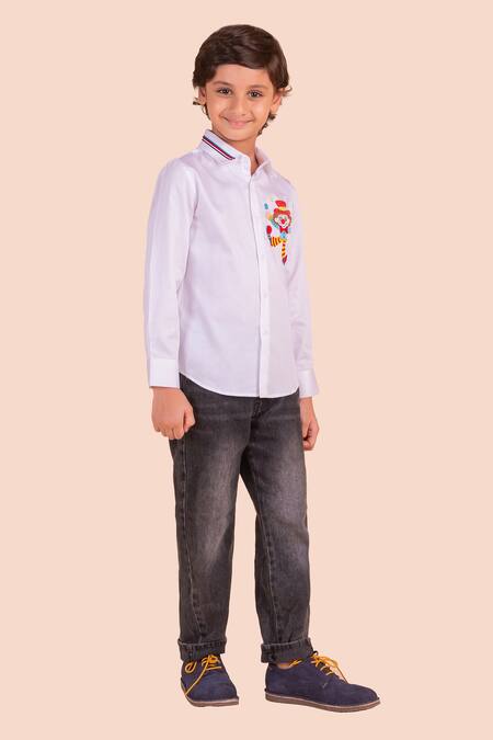 Buy_Partykles_White Cotton Embroidery Joker Motif Shirt _Online_at_Aza_Fashions