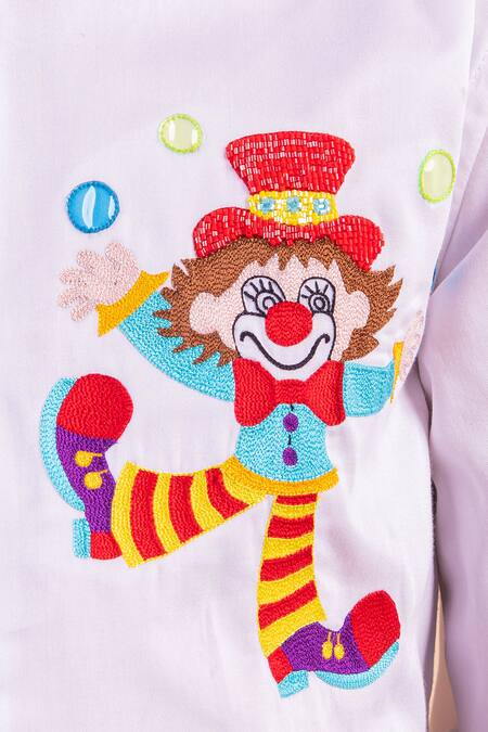 Shop_Partykles_White Cotton Embroidery Joker Motif Shirt _Online_at_Aza_Fashions