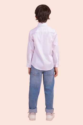 Shop Partykles White Cotton Embroidery Fish Motif Shirt at Aza Fashions Shop_Partykles_White Cotton Embroidery Fish Motif Shirt _at_Aza_Fashions