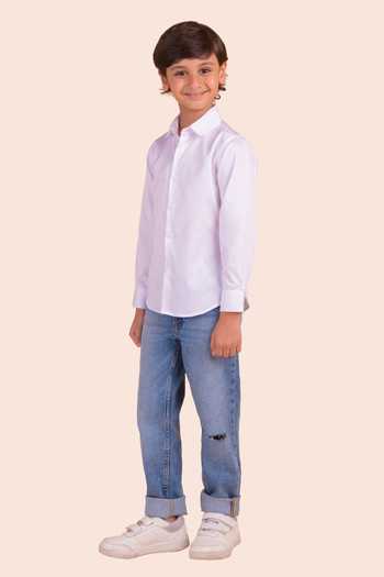 Partykles White Cotton Embroidery Fish Motif Shirt Online at Aza Fashions Partykles_White Cotton Embroidery Fish Motif Shirt _Online_at_Aza_Fashions