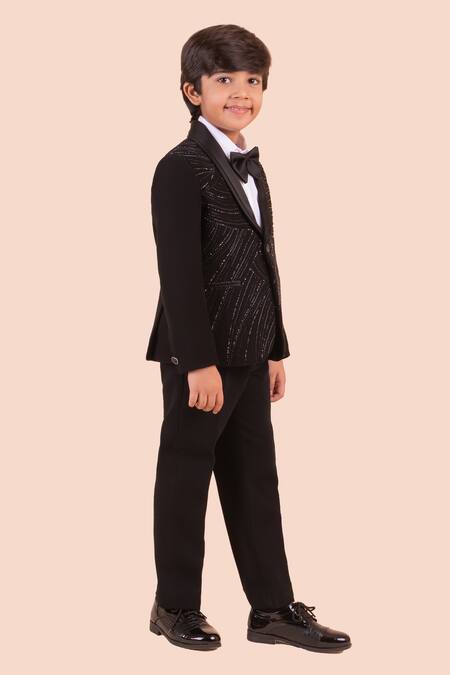 Buy_Partykles_Black Brocade Beads, Cut Work Beaded Embroidered Tuxedo _Online_at_Aza_Fashions