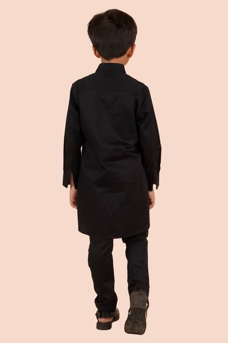 Partykles_Black Cotton Satin Beads, Stones Embroidered Kurta Set _at_Aza_Fashions