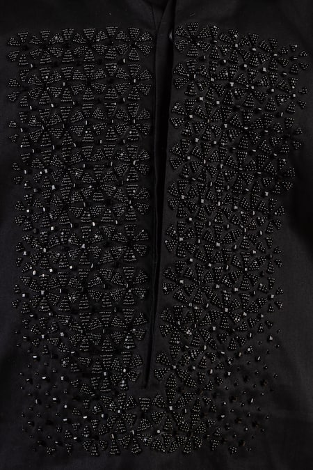 Buy_Partykles_Black Cotton Satin Beads, Stones Embroidered Kurta Set 