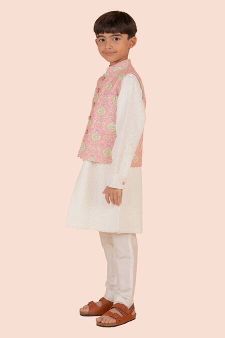 Partykles Pink Chiffon, Chanderi , Sequins, Floral Printed Bundi Kurta Set Online at Aza Fashions Partykles_Pink Chiffon, Chanderi , Sequins, Floral Printed Bundi Kurta Set _Online_at_Aza_Fashions