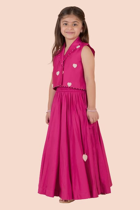 Buy_Partykles_Pink Cotton, Silk Beads Embroidered Heart Motif Blazer And Lehenga Set _Online_at_Aza_Fashions