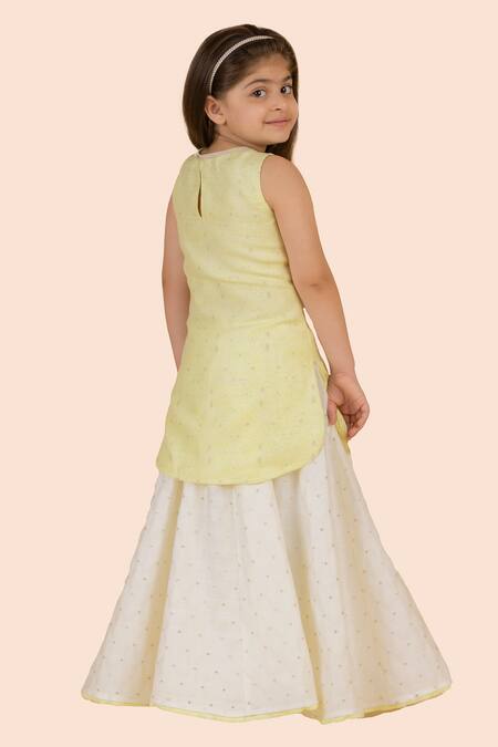 Partykles_Yellow Silk, Chanderi Sequins, Embroidery A-line Kurta And Skirt Set _Online_at_Aza_Fashions