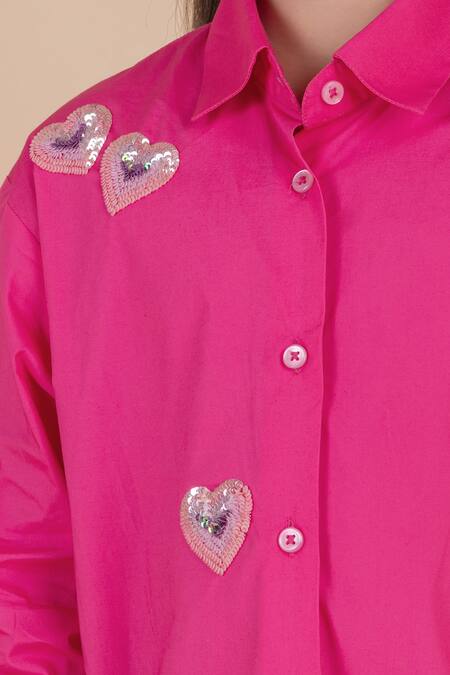 Shop_Partykles_Pink Cotton Sequins Fuchsia Heart Shirt _Online_at_Aza_Fashions