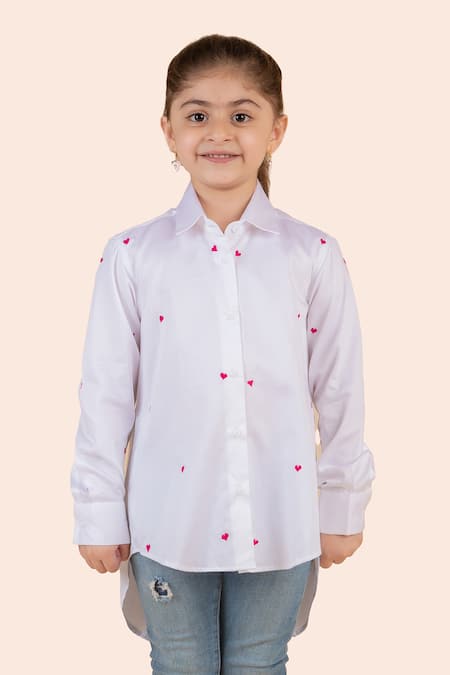 Partykles White Cotton Embroidery Heart High Low Shirt Online at Aza Fashions Partykles_White Cotton Embroidery Heart High Low Shirt _Online_at_Aza_Fashions