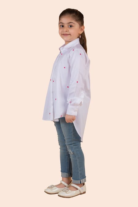 Buy Partykles White Cotton Embroidery Heart High Low Shirt Online at Aza Fashions Buy_Partykles_White Cotton Embroidery Heart High Low Shirt _Online_at_Aza_Fashions