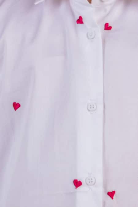 Partykles White Cotton Embroidery Heart High Low Shirt at Aza Fashions Partykles_White Cotton Embroidery Heart High Low Shirt _at_Aza_Fashions