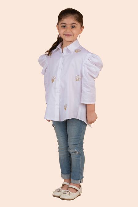 Buy_Partykles_White Cotton Sequins Embroidered Shirt _Online_at_Aza_Fashions