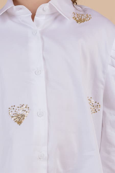 Partykles_White Cotton Sequins Embroidered Shirt _at_Aza_Fashions