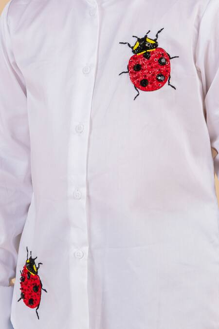 Shop_Partykles_White Cotton Satin Embroidery Ladybug Shirt 