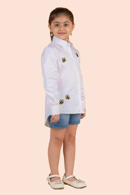 Buy Partykles White Cotton Embroidery Bee Motif Shirt Online at Aza Fashions Buy_Partykles_White Cotton Embroidery Bee Motif Shirt _Online_at_Aza_Fashions