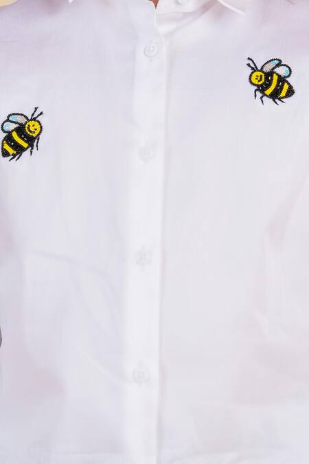 Shop Partykles White Cotton Embroidery Bee Motif Shirt Online at Aza Fashions Shop_Partykles_White Cotton Embroidery Bee Motif Shirt _Online_at_Aza_Fashions