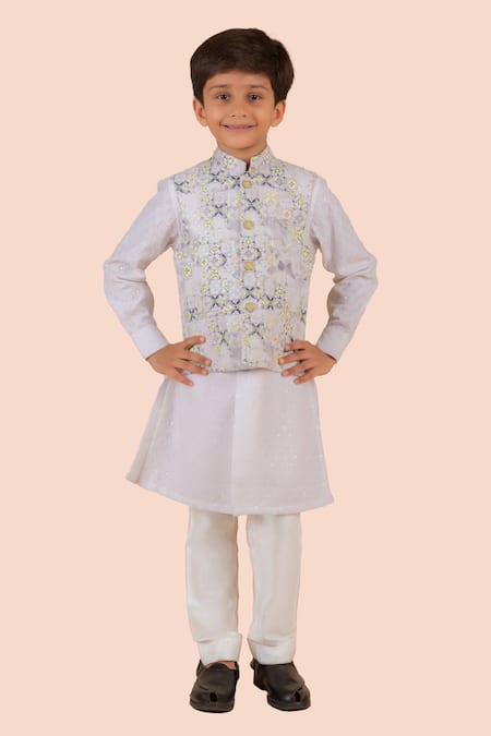 Partykles Floral Print Bundi Embroidered Kurta Set 