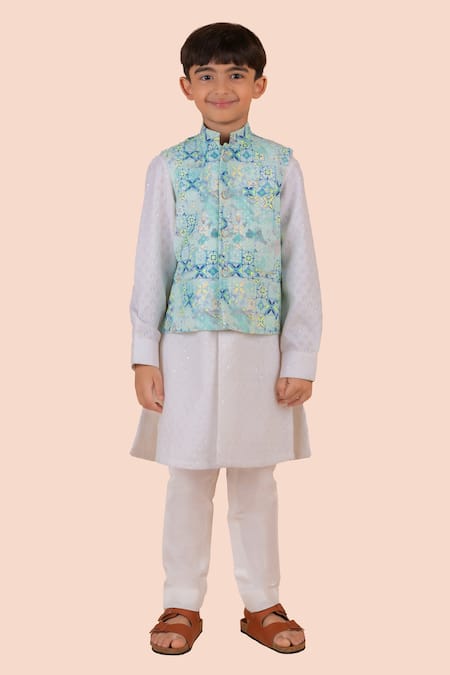 Partykles Floral Print Bundi Kurta Set 