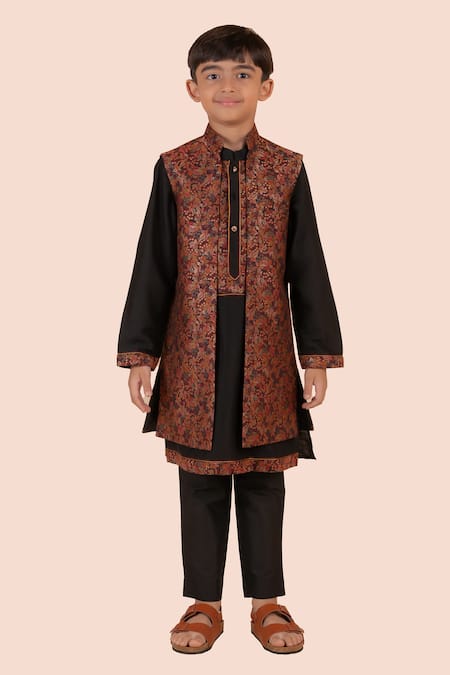 Partykles Woven Foliage Jacket Kurta Set 