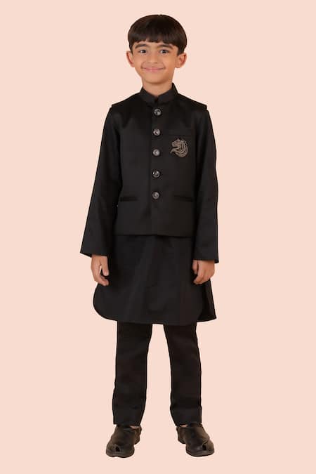 Partykles Placed Bead Embroidered Bundi Kurta Set 