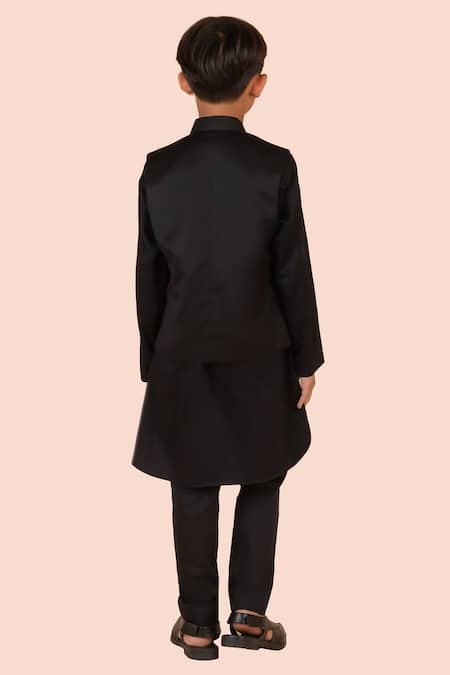 Shop Partykles Black Gabardine, Cotton Satin Beads Embroidered Bundi Kurta Set at Aza Fashions Shop_Partykles_Black Gabardine, Cotton Satin Beads Embroidered Bundi Kurta Set _at_Aza_Fashions