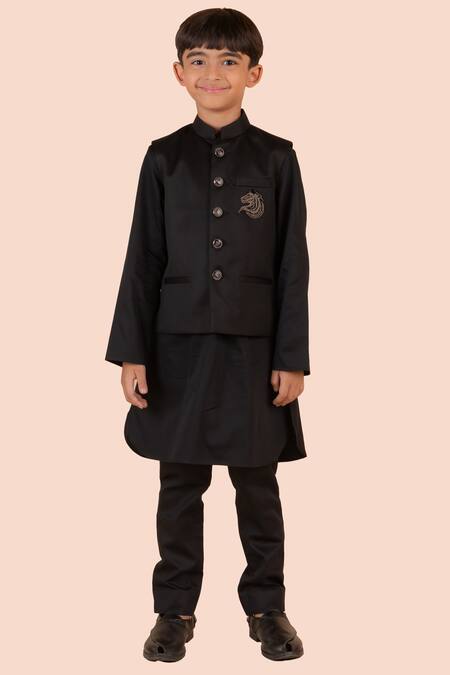 Partykles Black Gabardine, Cotton Satin Beads Embroidered Bundi Kurta Set Online at Aza Fashions Partykles_Black Gabardine, Cotton Satin Beads Embroidered Bundi Kurta Set _Online_at_Aza_Fashions