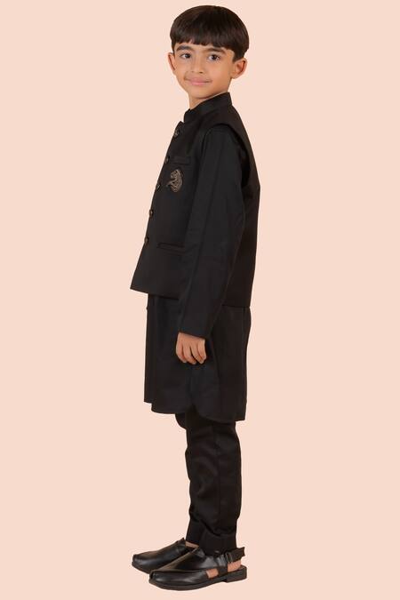 Buy Partykles Black Gabardine, Cotton Satin Beads Embroidered Bundi Kurta Set Online at Aza Fashions Buy_Partykles_Black Gabardine, Cotton Satin Beads Embroidered Bundi Kurta Set _Online_at_Aza_Fashions