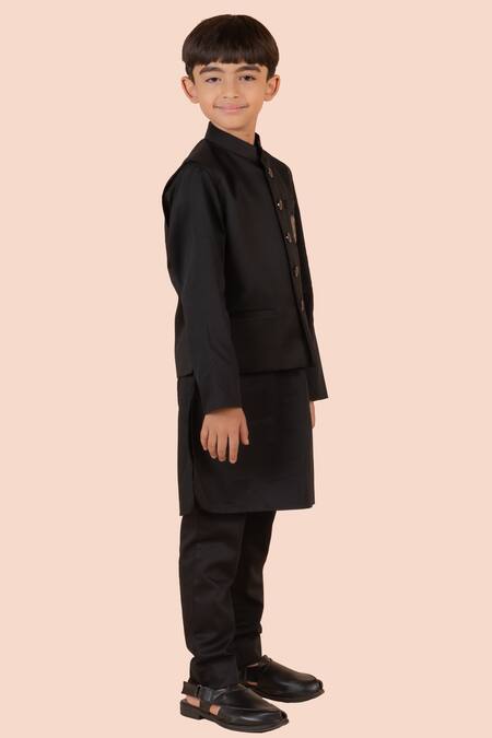 Shop Partykles Black Gabardine, Cotton Satin Beads Embroidered Bundi Kurta Set Online at Aza Fashions Shop_Partykles_Black Gabardine, Cotton Satin Beads Embroidered Bundi Kurta Set _Online_at_Aza_Fashions