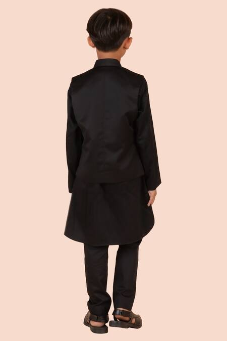 Partykles Black Gabardine, Cotton Satin Beads Embroidered Bundi Kurta Set at Aza Fashions Partykles_Black Gabardine, Cotton Satin Beads Embroidered Bundi Kurta Set _at_Aza_Fashions