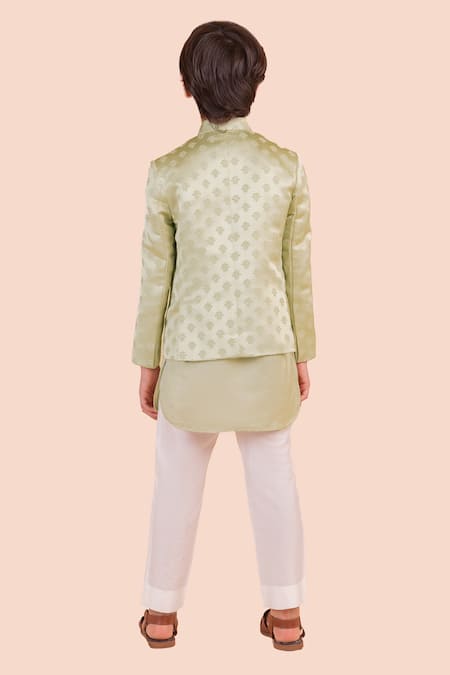 Partykles Floral Woven Bandhgala Kurta Set 