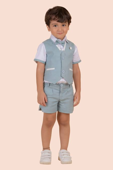 Partykles Linen Solid Waistcoat Shorts Set 