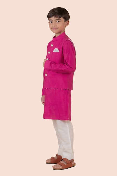Buy_Partykles_Pink Cotton, Silk Beads, Pearls Embroidered Bundi Kurta Set _Online_at_Aza_Fashions