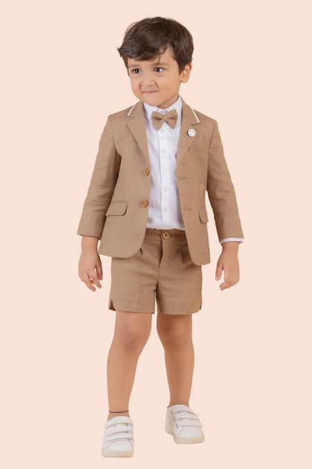 Partykles Linen Solid Blazer Shorts Set 