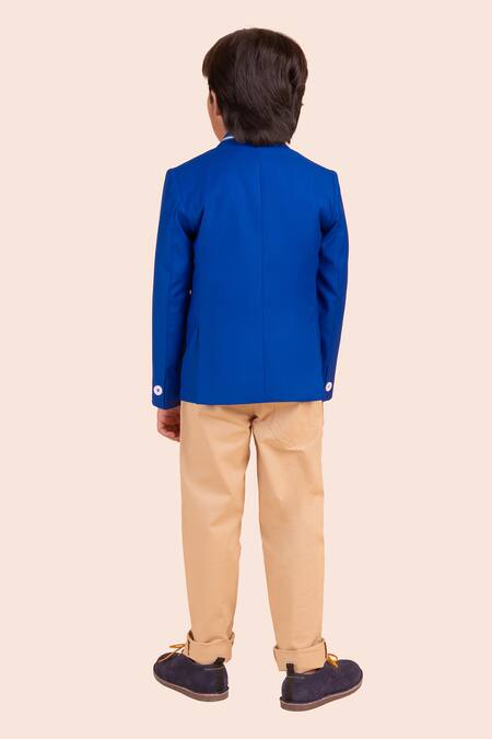 Shop Partykles Blue Gabardine Embroidery Thread Blazer at Aza Fashions Shop_Partykles_Blue Gabardine Embroidery Thread Blazer _at_Aza_Fashions