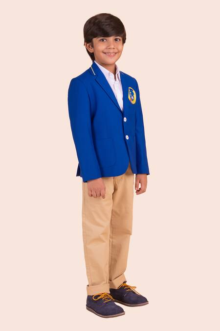 Partykles Blue Gabardine Embroidery Thread Blazer Online at Aza Fashions Partykles_Blue Gabardine Embroidery Thread Blazer _Online_at_Aza_Fashions