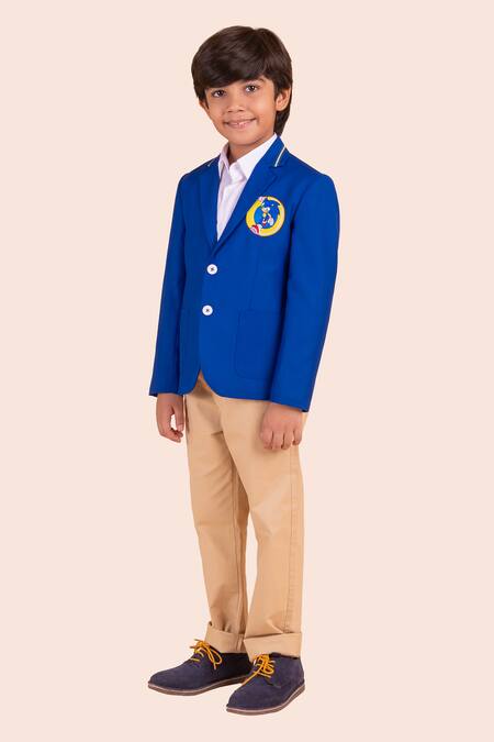 Buy Partykles Blue Gabardine Embroidery Thread Blazer Online at Aza Fashions Buy_Partykles_Blue Gabardine Embroidery Thread Blazer _Online_at_Aza_Fashions