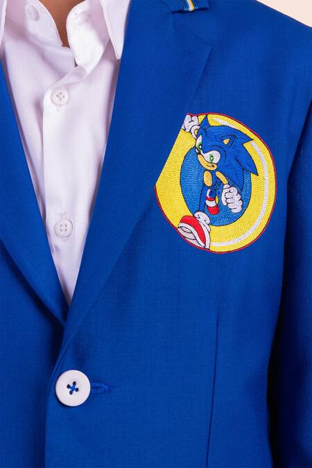 Shop Partykles Blue Gabardine Embroidery Thread Blazer Online at Aza Fashions Shop_Partykles_Blue Gabardine Embroidery Thread Blazer _Online_at_Aza_Fashions