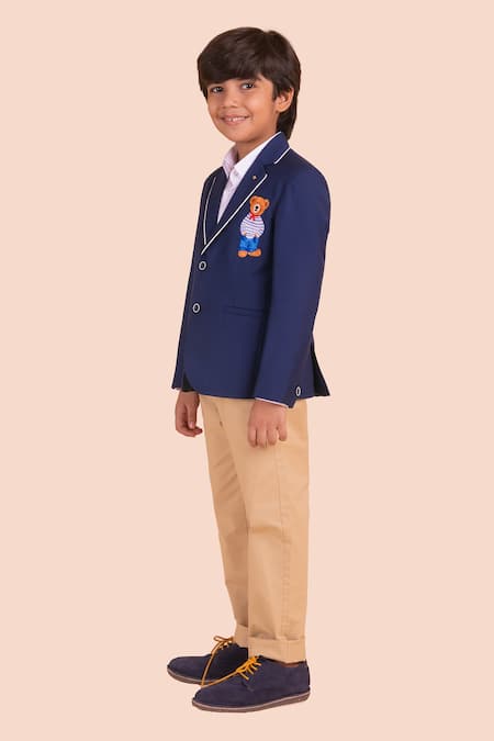 Buy Partykles Blue Gabardine Embroidery Navy Teddy Bear Blazer Online at Aza Fashions Buy_Partykles_Blue Gabardine Embroidery Navy Teddy Bear Blazer _Online_at_Aza_Fashions