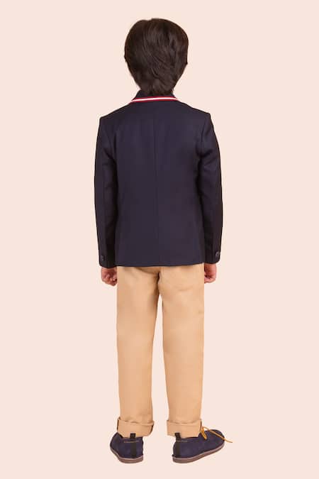 Shop_Partykles_Blue Gabardine Tape Navy Lined Blazer _at_Aza_Fashions