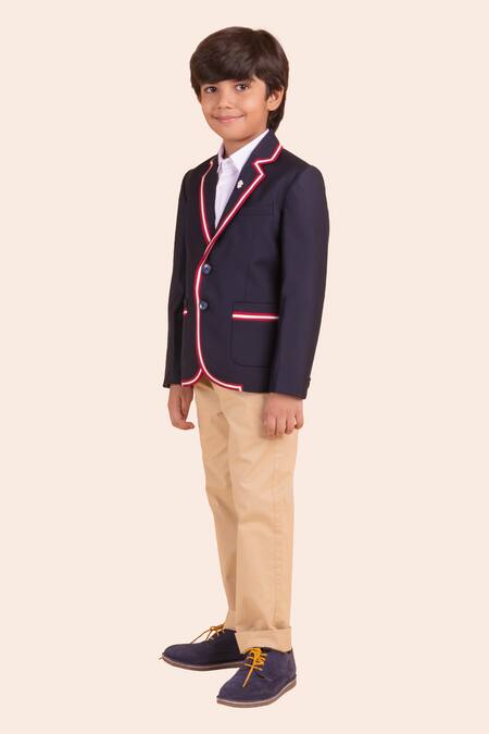 Partykles_Blue Gabardine Tape Navy Lined Blazer _Online_at_Aza_Fashions