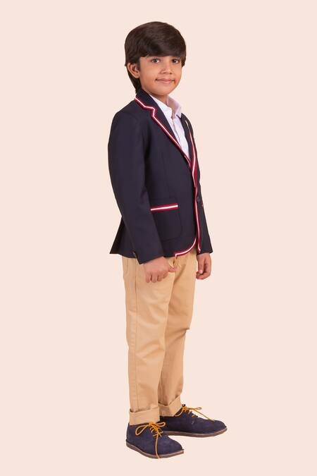 Buy_Partykles_Blue Gabardine Tape Navy Lined Blazer _Online_at_Aza_Fashions