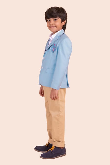 Buy Partykles Blue Gabardine Piping Lighthouse Embroidered Blazer Online at Aza Fashions Buy_Partykles_Blue Gabardine Piping Lighthouse Embroidered Blazer _Online_at_Aza_Fashions