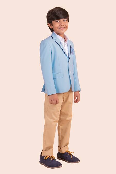 Shop Partykles Blue Gabardine Piping Lighthouse Embroidered Blazer Online at Aza Fashions Shop_Partykles_Blue Gabardine Piping Lighthouse Embroidered Blazer _Online_at_Aza_Fashions