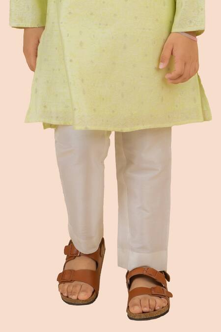 Partykles_Green Silk, Cotton Beads, Embroidery Kurta Set With Pant_Online_at_Aza_Fashions