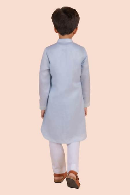 Shop Partykles Blue Cotton, Silk Embroidery Thread Lion Kurta Set at Aza Fashions Shop_Partykles_Blue Cotton, Silk Embroidery Thread Lion Kurta Set _at_Aza_Fashions