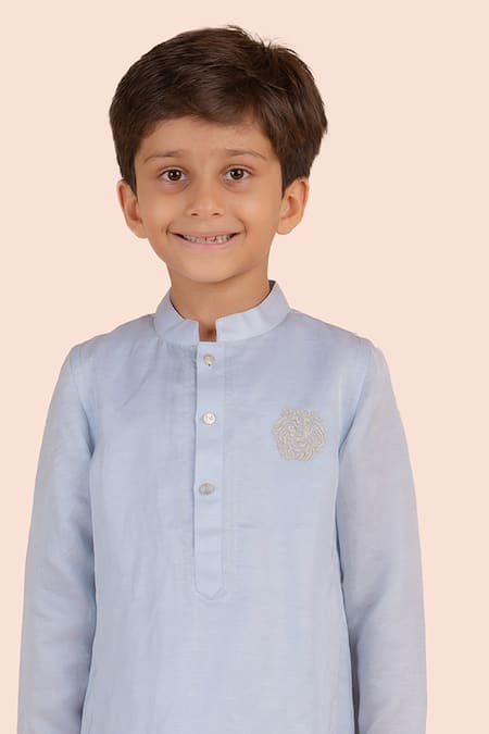 Partykles Blue Cotton, Silk Embroidery Thread Lion Kurta Set Online at Aza Fashions Partykles_Blue Cotton, Silk Embroidery Thread Lion Kurta Set _Online_at_Aza_Fashions