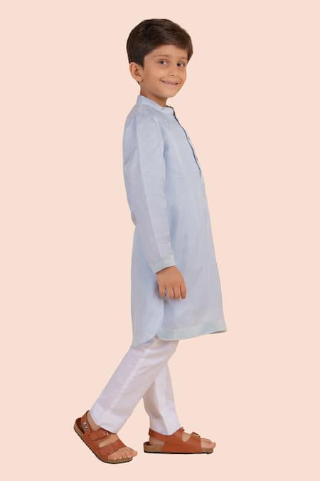 Partykles Blue Cotton, Silk Embroidery Thread Lion Kurta Set at Aza Fashions Partykles_Blue Cotton, Silk Embroidery Thread Lion Kurta Set _at_Aza_Fashions