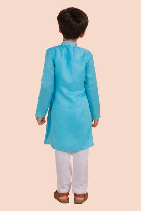 Shop Partykles Blue Satin, Beads Embroidered Kurta And Pant Set at Aza Fashions Shop_Partykles_Blue Satin, Beads Embroidered Kurta And Pant Set _at_Aza_Fashions
