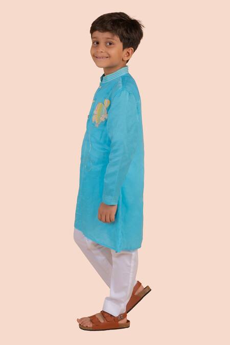 Partykles Blue Satin, Beads Embroidered Kurta And Pant Set Online at Aza Fashions Partykles_Blue Satin, Beads Embroidered Kurta And Pant Set _Online_at_Aza_Fashions