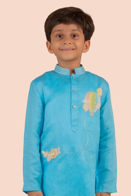 Shop Partykles Blue Satin, Beads Embroidered Kurta And Pant Set Online at Aza Fashions Shop_Partykles_Blue Satin, Beads Embroidered Kurta And Pant Set _Online_at_Aza_Fashions